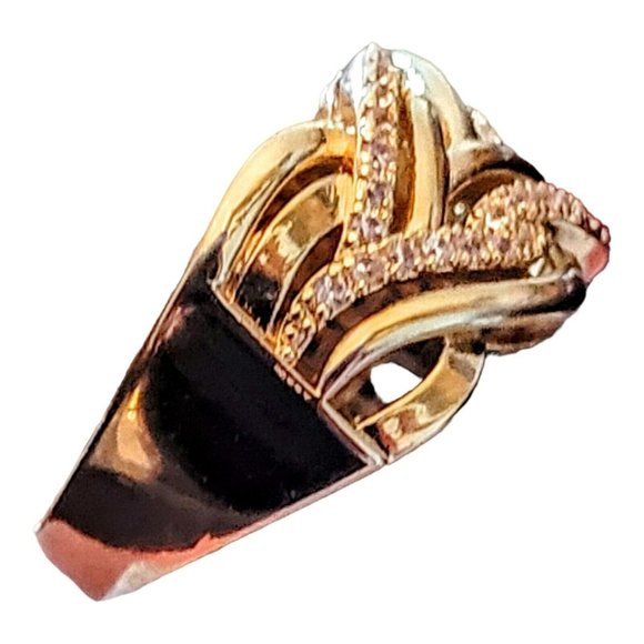 Women's 18K Gold Plt Zircon Ring Size 7.75 Wave Design Gift Everyday JY-30rg - Picture 3 of 4